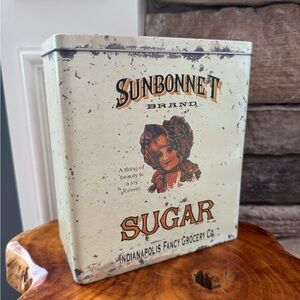 Sunbonnet Sugar Metal Tin Advertising Rustic Farmhouse Collectors Decor
